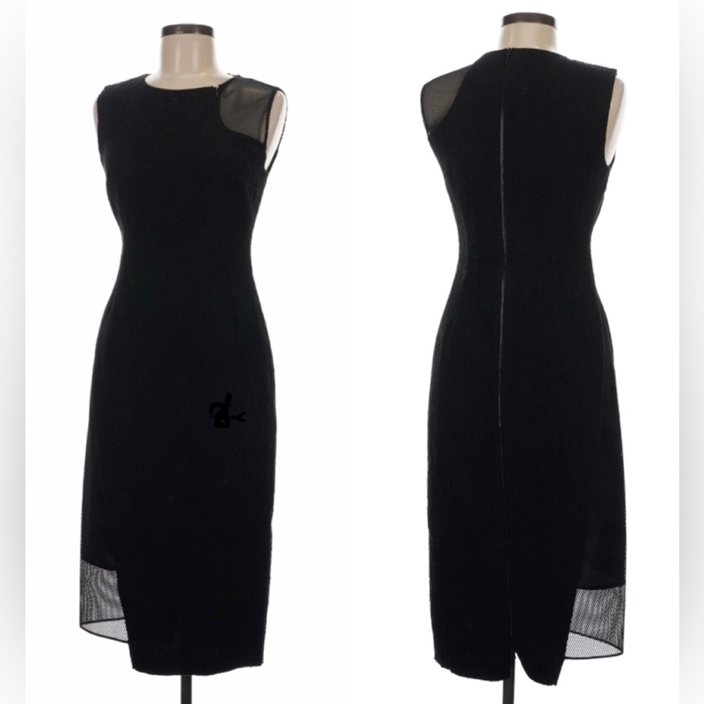 Elie Tahari Asymmetrical Mesh Textured Bodycon Sleeveless Black Cocktail Dress 6